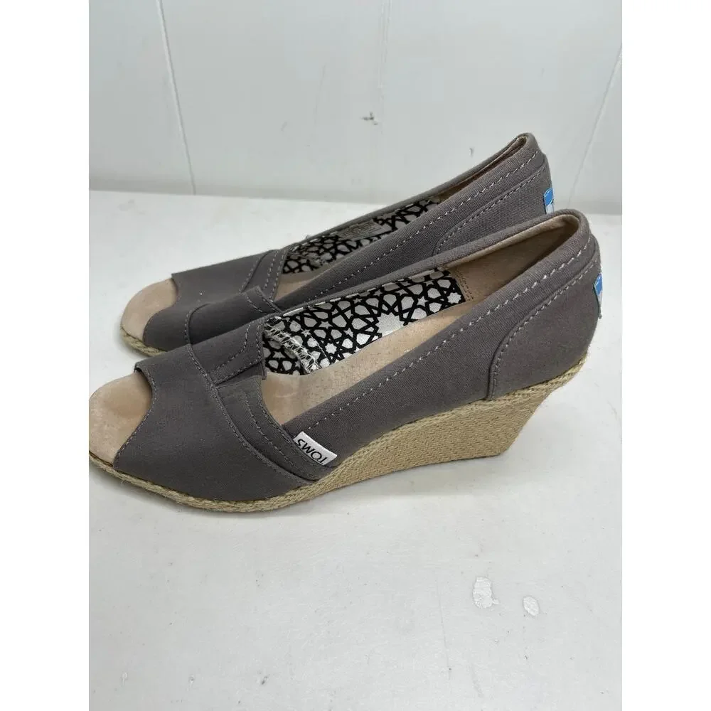 TOMS ASH GRAY “CALYPSO” ESPADRILLE SLIP ON CANVAS COMFORT WEDGE WOMENS 8.5 NWOB